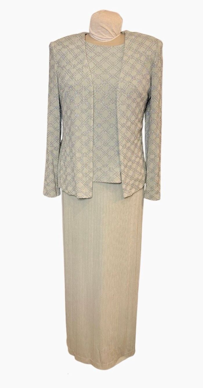 Vintage Alex Evenings Two-Piece Formal Column Dress & Glitter Jacket Sz. 10 Wedd
